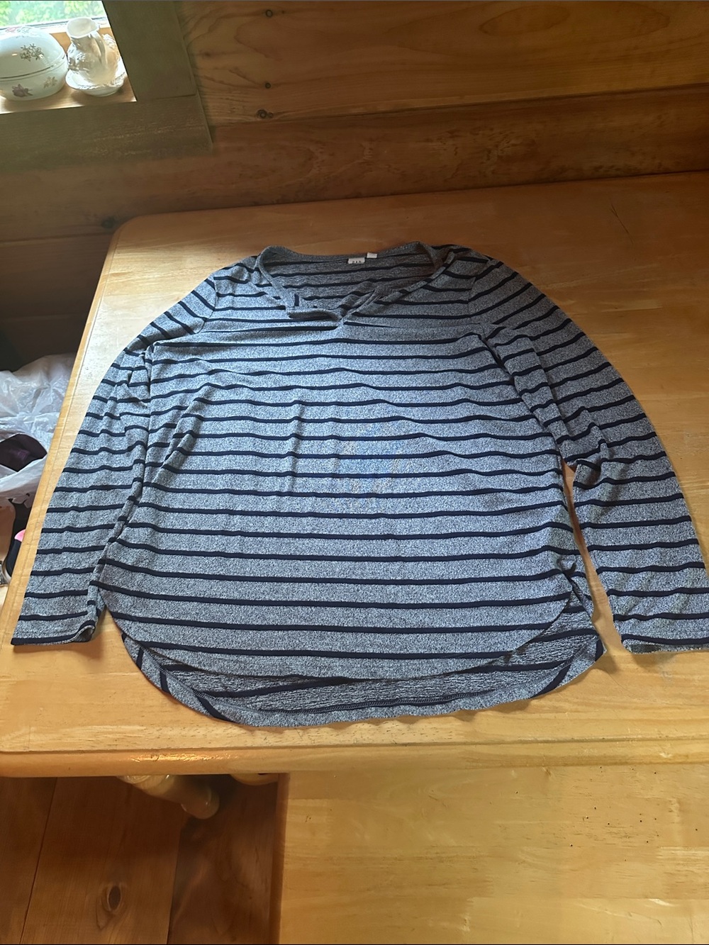 GAP Heather Gray & Navy Striped Knit Top